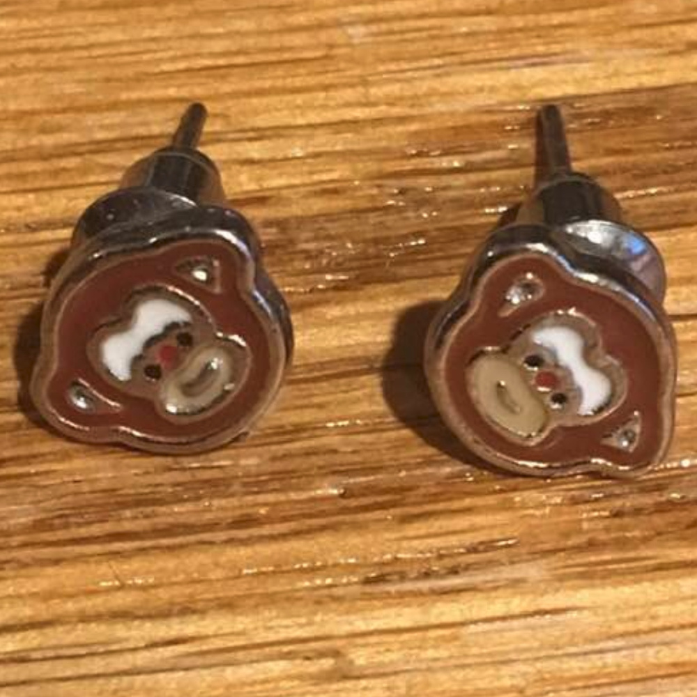 Silver & Brown Enamel "Monkey Face" Pierced Earrin
